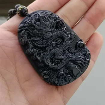 5-6cm 1 buc Atributele Clasice Dragon Naturale Obsidian Negru Sculptat Amuleta Norocoasă Amuleta Pandantiv Colier Bijuterii