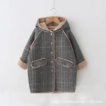 Toamna Iarna Fete Păros Haina de Design de Moda Haină Lungă pentru Fete, Copii, Îmbrăcăminte exterioară Model de Grilă Cald Jacheta de Iarna Paltoane 4-12T
