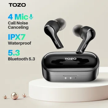 TOZO T9 Bluetooth 5.3 Căști, Pavilioane Wireless Cu 4 Microfoane Anulare a Zgomotului ,de Cristal Apeluri Bas Profund IPX7 rezistent la apă