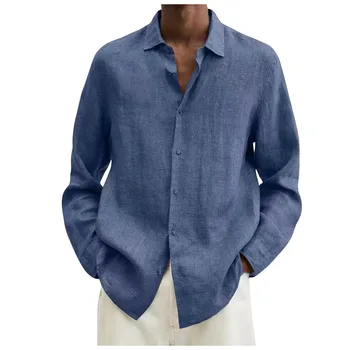 Vintage pentru Bărbați Shirt Designer Casual Lenjerie de pat din Bumbac Culoare Solidă Maneca Lunga Tricouri Liber Stand Guler Tricouri Camisa Masculina